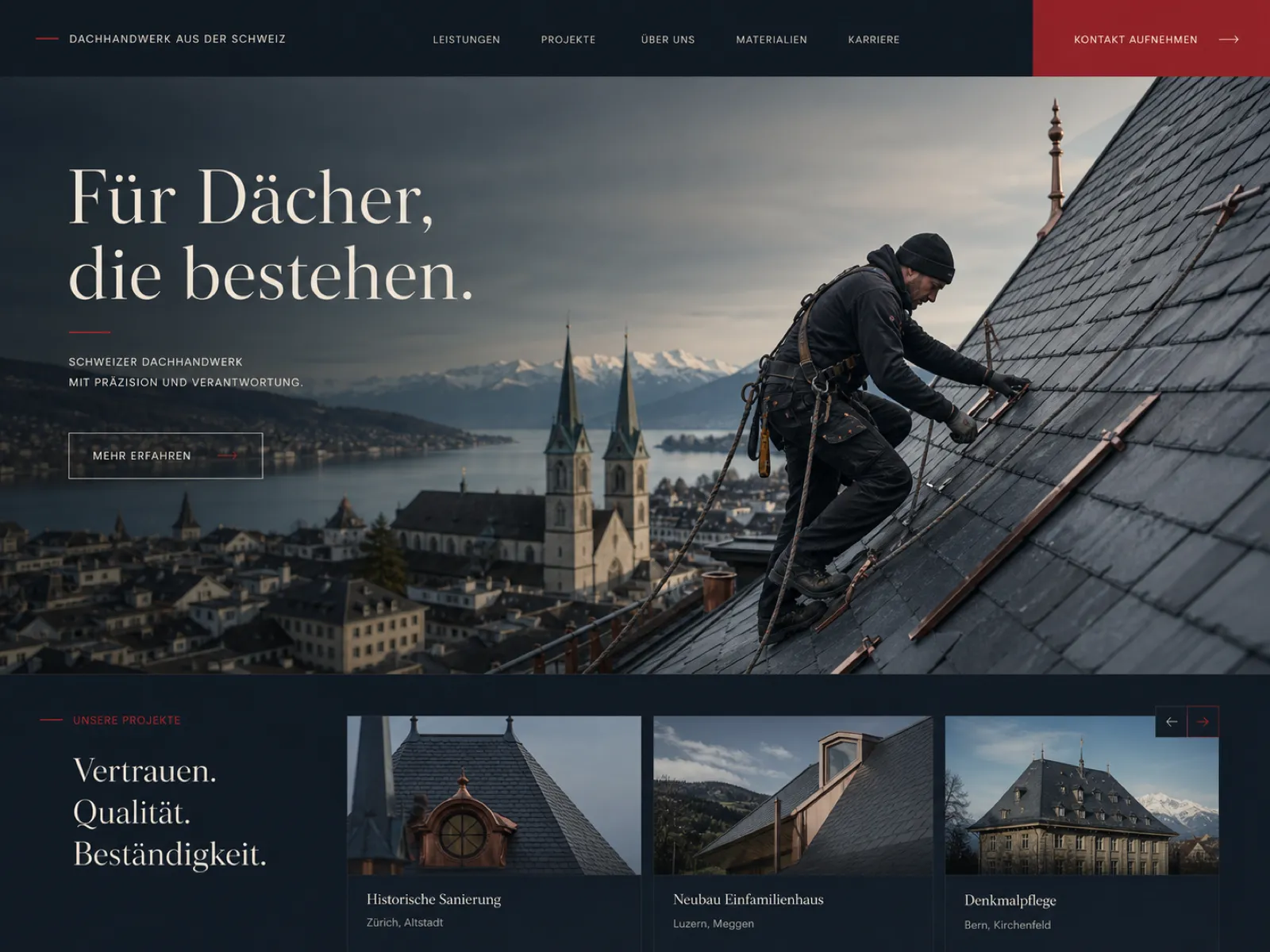 Website eines Dachdeckerbetriebs auf dem Desktop