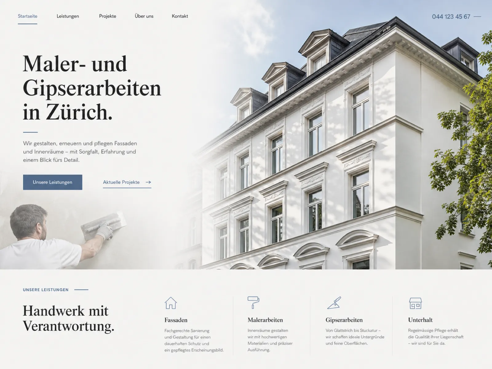 Startseite eines Malergeschäfts auf dem Desktop